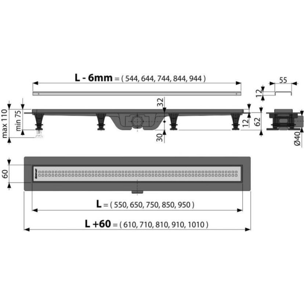 Водоотводящий желоб «Alcaplast» Simple, APZ9-750M