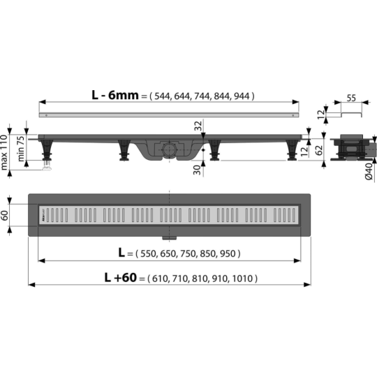 Водоотводящий желоб «Alcaplast» Simple, APZ10-650M