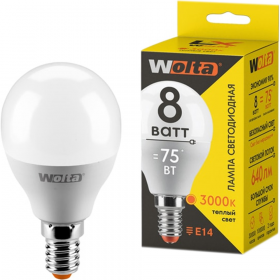 Лампа све­то­ди­од­ная «Wolta» LX G45 8Вт 640лм Е14 3000К, 30Y45GL8E14
