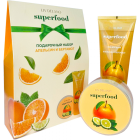 По­да­роч­ный набор «Liv Delano» Superfood. Апель­син и бер­га­мот, гель для душа, 250 мл + крем-контур для тела ан­ти­цел­люлит­ный, 240 г