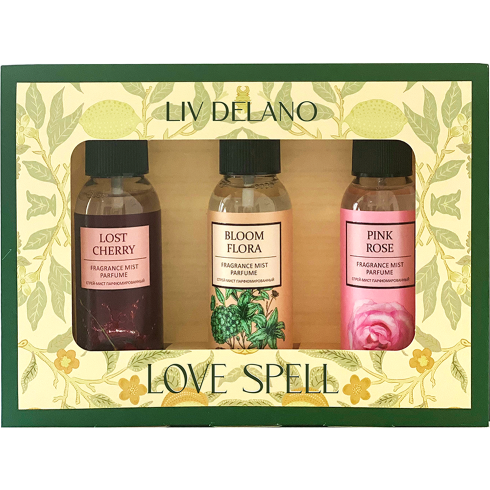 По­да­роч­ный набор «Liv Delano» Love Spell, спрей-мист пар­фю­ми­ро­ван­ный Bloom Flora + Lost Cherry + Pink Rose, 100+100+100 мл