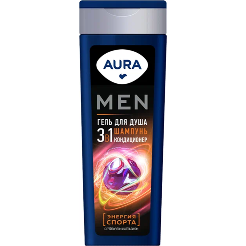 Гель для душа «Aura» Men, 3в1, энергия спорта, 380 мл