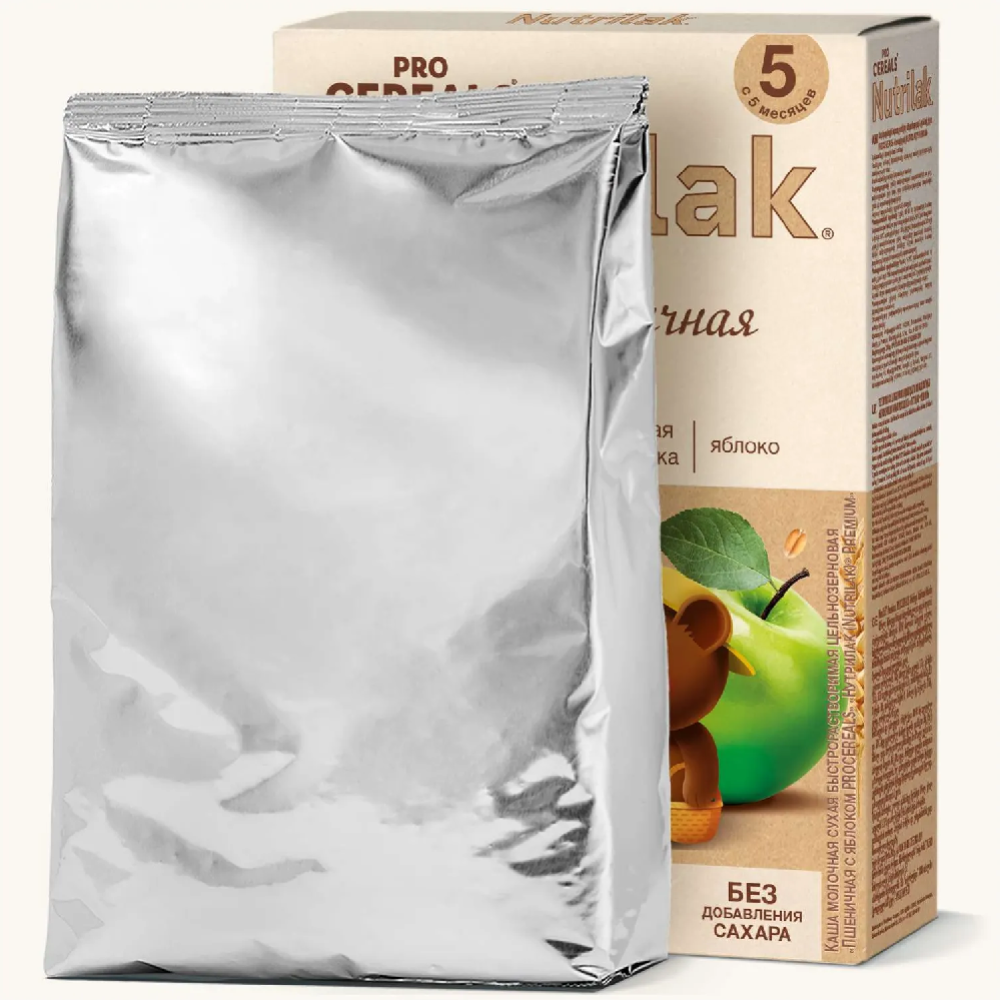 Каша мо­лоч­ная цель­но­зер­но­вая «Nutrilak» Premium пшеничная с яблоком, 200 г #4