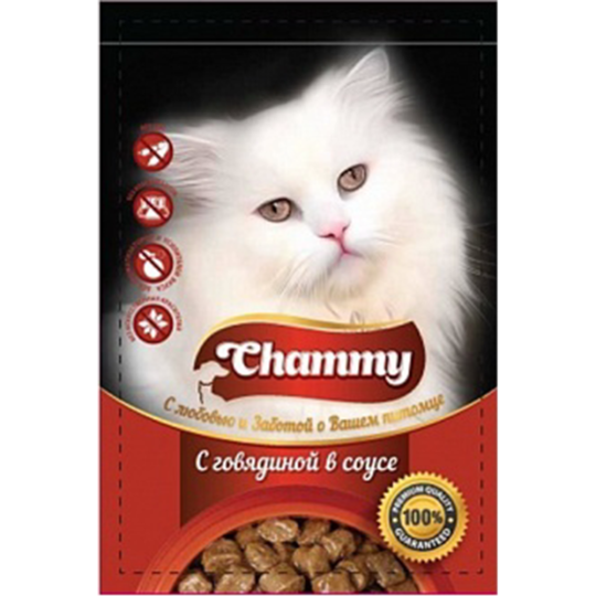 Уп. Корм для кошек «Chammy» говядина в соусе, 25х85 г