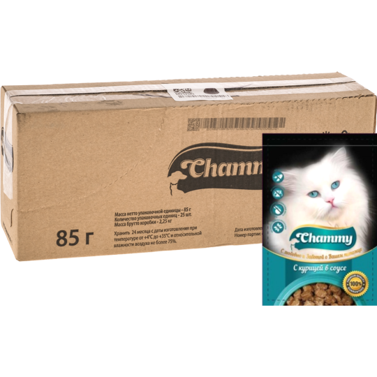 Уп. Корм для кошек «Chammy» курица в соусе, 25х85 г