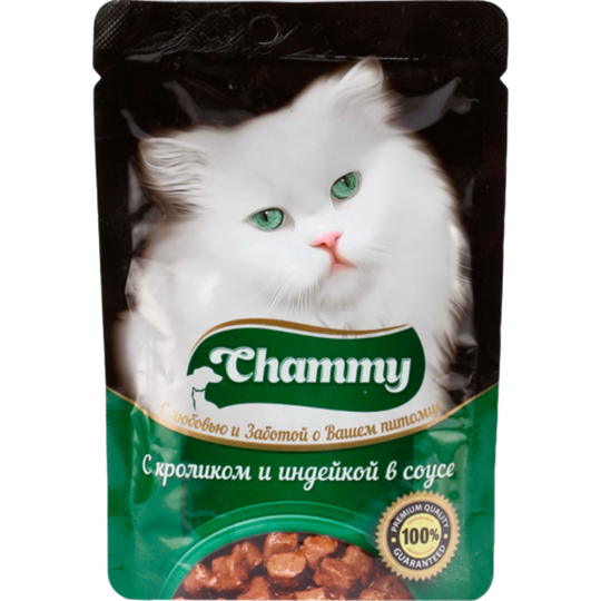 Уп. Корм для кошек «Chammy» кролик, индейка в соусе, 25х85 г