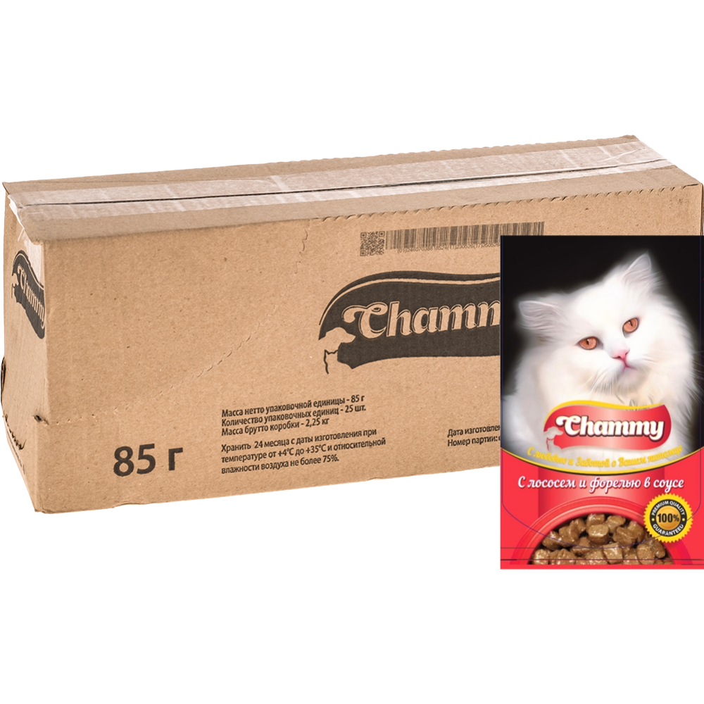 Уп. Корм для кошек «Chammy» , лосось, форель в соусе, 25х85 г