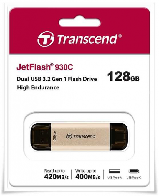 USB-флеш-накопитель Transcend 128Gb, JetFlash 930C, Dual USB 3.2 Gen 1, USB Type-A и Type-C