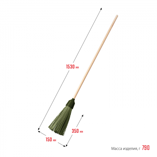 Метла пластиковая 350 х 150 мм, круглая, на деревянном черенке, СИБИН (39225-1)