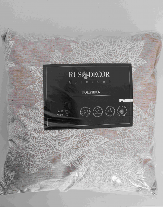 Декоративная льняная подушка RUSDECOR с принтом "Листья" 45*45