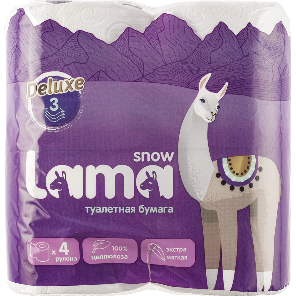 Бумага туалетная «Snow Lama» белая, 3 слоя, 4 рулона