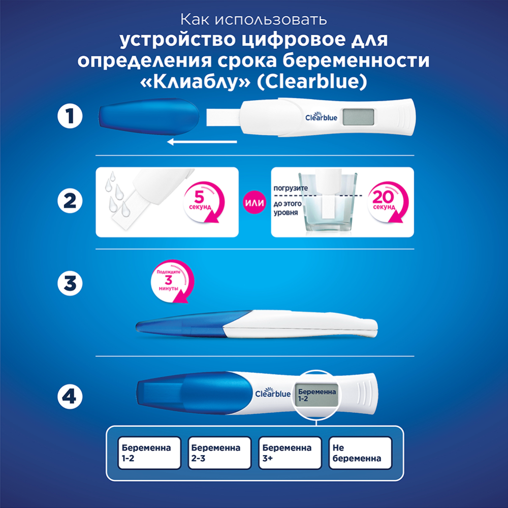 Устройство цифровое «Clearblue» для определения срока беременности, 1 шт