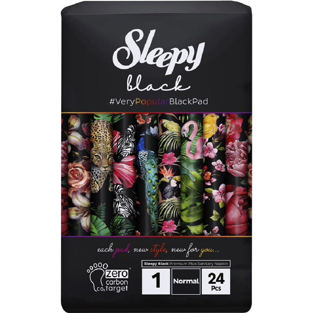 Женские прокладки для критических дней «Sleepy Natural» Black, Normal, 24 шт