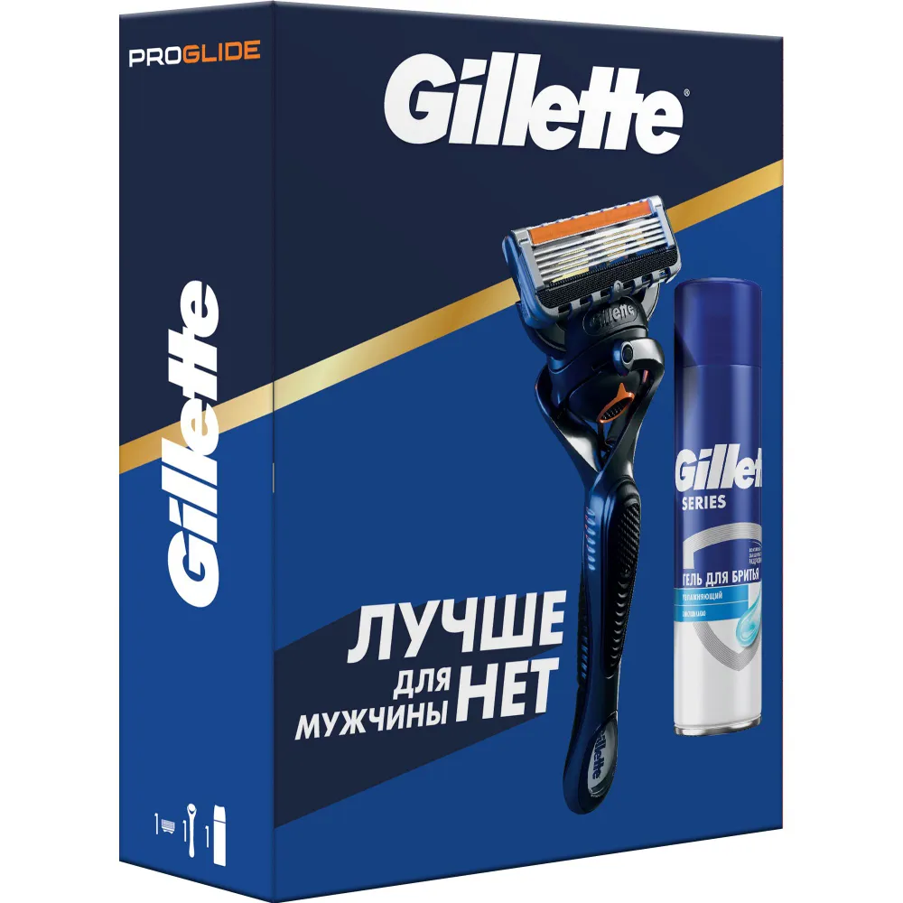 Подарочный набор бритва / станок для бритья мужской Gillette Fusion 5 Proglide с одной кассетой + гель для бритья Увлажняющий с маслом какао 200 мл