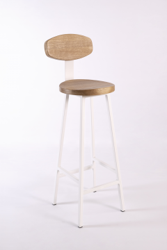Барный высокий стул со спинкой из дуба, Н78см, натуральный/белый, STAL-MASSIV