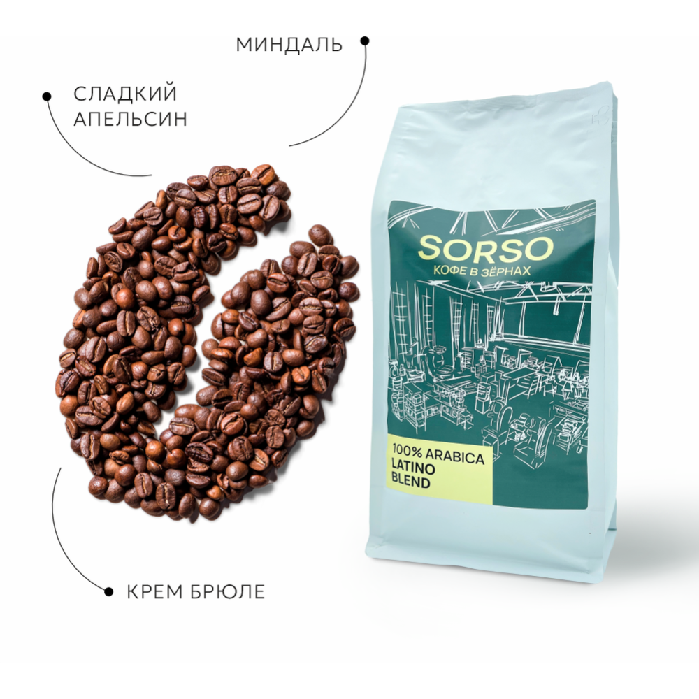 Кофе в зернах «Sorso» Espresso Blend, 100% арабика, 1000 г #1