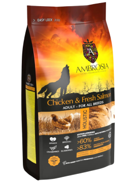 Корм сухой холистик "AMBROSIA GRAIN FREE" для собак всех пород, курица и лосось, 2кг