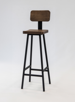 Барный высокий стул со спинкой из дуба,Н78см, мореный/черный, STAL-MASSIV