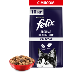 Корм для кошек «Felix» Двой­ная Вкус­ня­ти­на, для взрос­лых кошек, с мясом, 10 кг