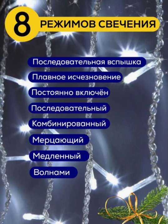 Гирлянда штора светодиодная 1,5 на 1,5м холодное свечение