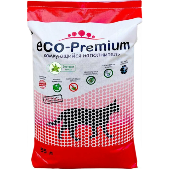 Наполнитель для туалета «ECO-Premium» Алоэ, комкующийся, древесный, 55 л/20.2 кг