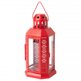 ENRUM Подсвечник (фонарь) для греющей свечи,  для дома и улицы, красный, 22 см