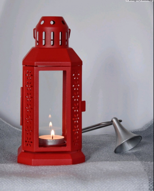 ENRUM Подсвечник (фонарь) для греющей свечи,  для дома и улицы, красный, 22 см