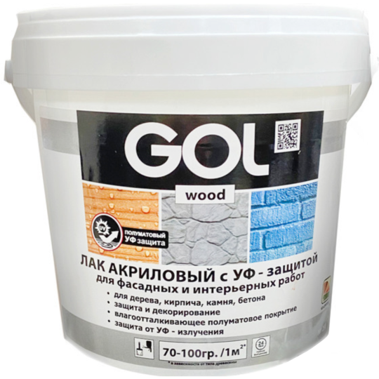 Лак «GOL» Wood, акриловый, полуматовый, с УФ-защитой, универсальный, 2.4 кг