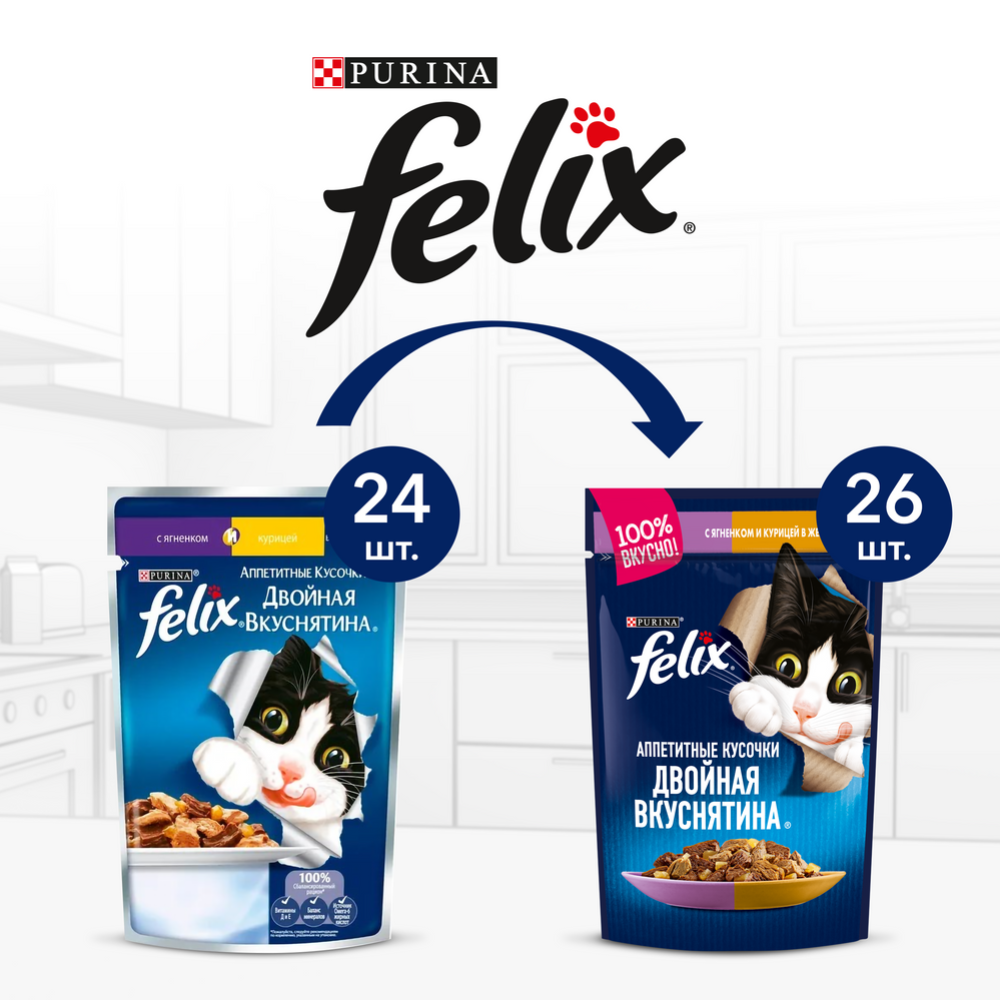 Корм для кошек «Felix» с ягнёнком и курицей в желе, 85 г