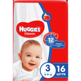 Подгузники детские «Huggies» Classic, размер 3, 4-9 кг, 16 шт