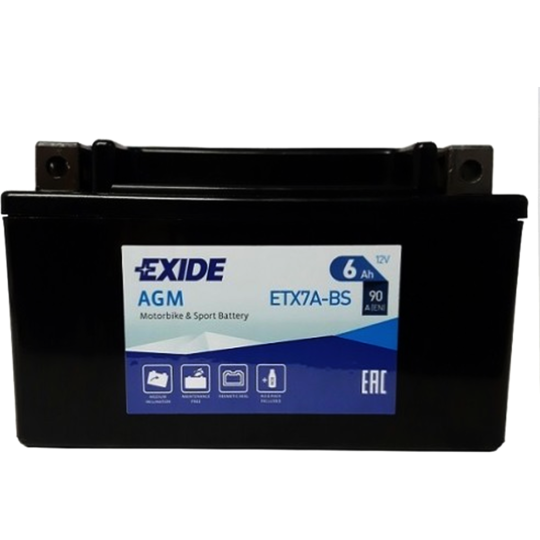 Мотоаккумулятор «Exide» YTX7A-BS 6Ah, 90А, ETX7A-BS, 150х87х93 мм