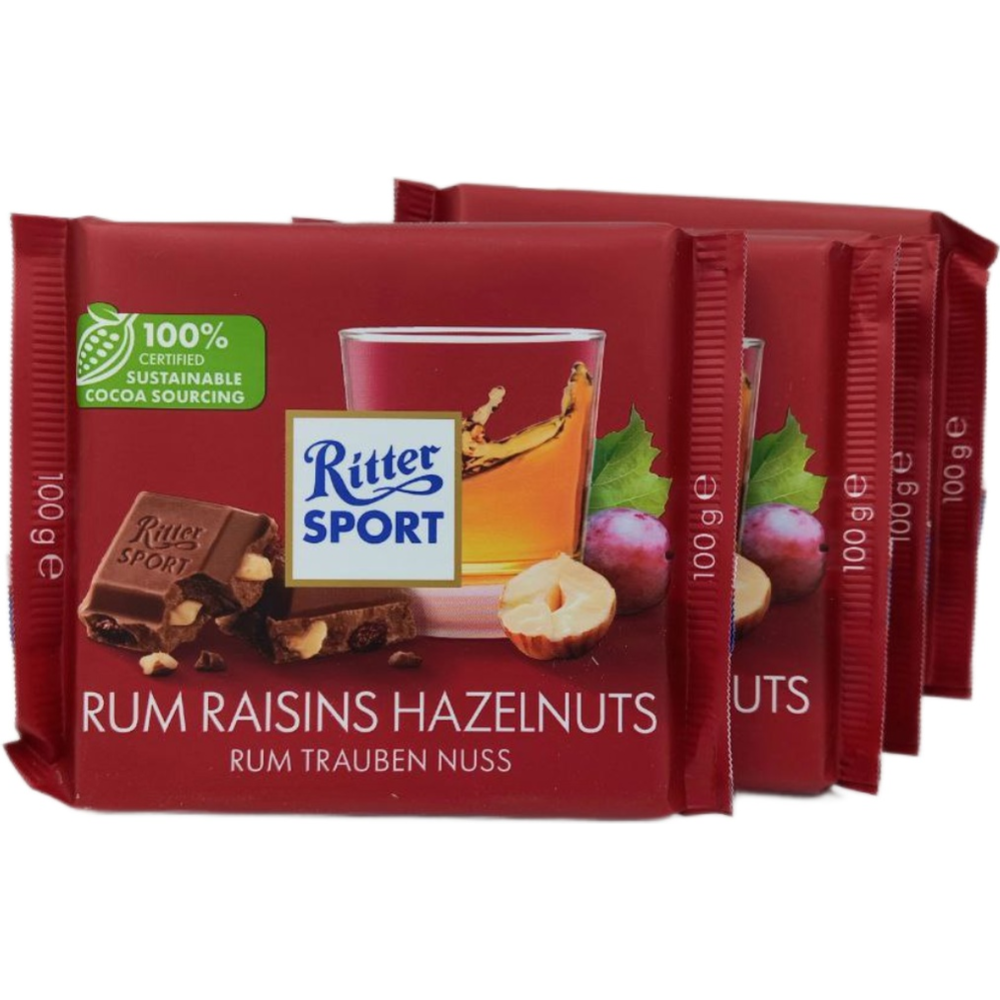 Шо­ко­лад «Ritter Sport» мо­лоч­ный, ямай­ский ром, изюм и орехи, 100 г