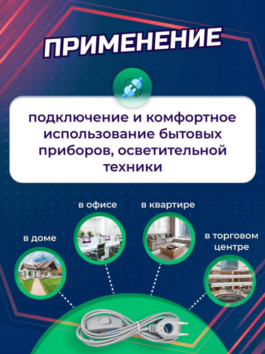 Шнур с выключателем и плоской вилкой с вырезом 2 шт ШУ03В ШВВП 2х0,75мм2 2 м. серебр. металлик TDM SQ1305-0025(2)