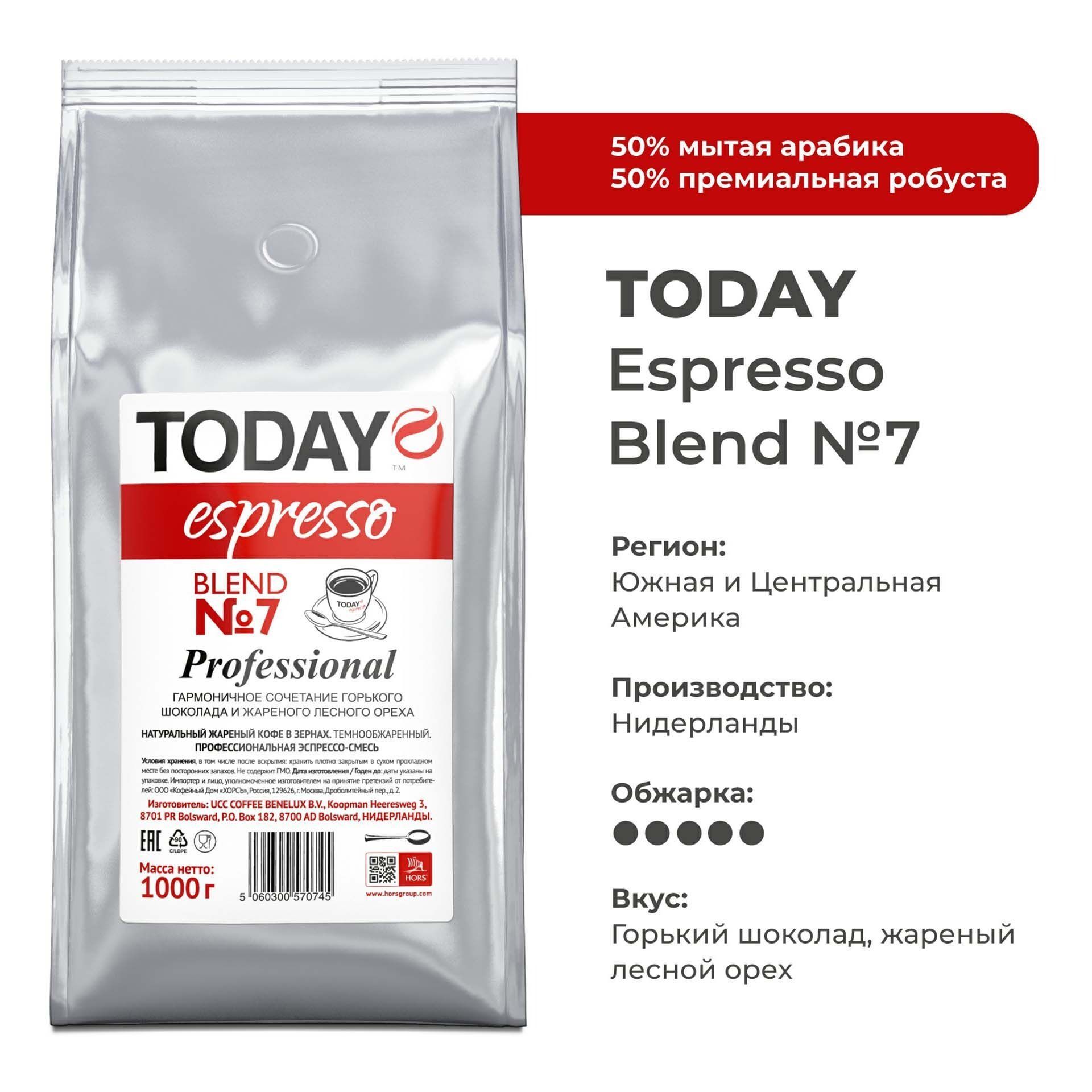 Кофе в зернах TODAY Espresso Blend №7, 1000г. Нидерланды