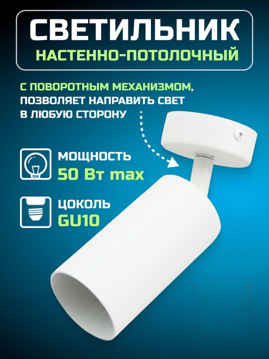 Светильник 4002 накладной настено-потолочный под лампу GU10 белый IEK LT-USB0-4002-GU10-1-K01