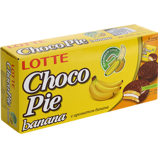 Печенье глазировонное «Choco Pie» Lotte с ароматом банана, 168 г