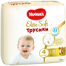 Подгузники-трусики детские «Huggies» Elite Soft, размер 4, 9-14 кг, 21 шт