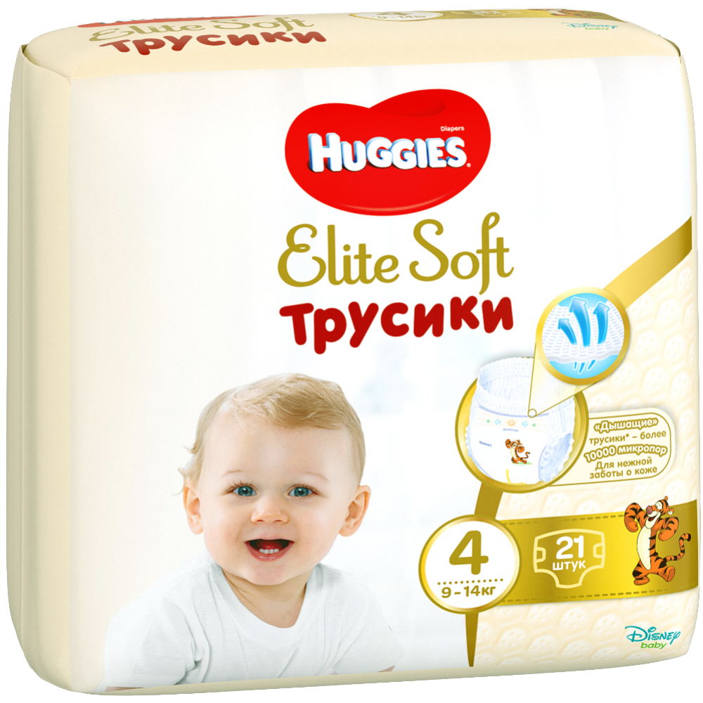 Подгузники-трусики детские «Huggies» Elite Soft, размер 4, 9-14 кг, 21 шт