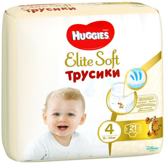 Подгузники-трусики детские «Huggies» Elite Soft, размер 4, 9-14 кг, 21 шт