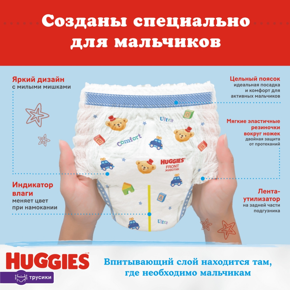 Подгузники-трусики для мальчиков «Huggies» размер 6, 15-25 кг, 44 шт