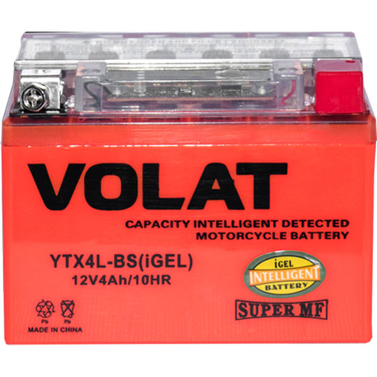 Мотоаккумулятор «VOLAT» YTX4L-BS iGel 4Ah, 50A, 113х70х85 мм