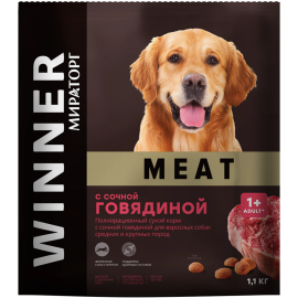 Корм для собак «Мираторг» Meat, для взрослых собак, сочная говядина, 1.1 кг