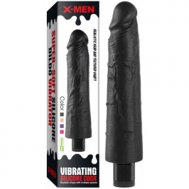 Реалистичный черный вибратор с рельефным стволом X-Men Vibrating Siliсone Cock 22 см