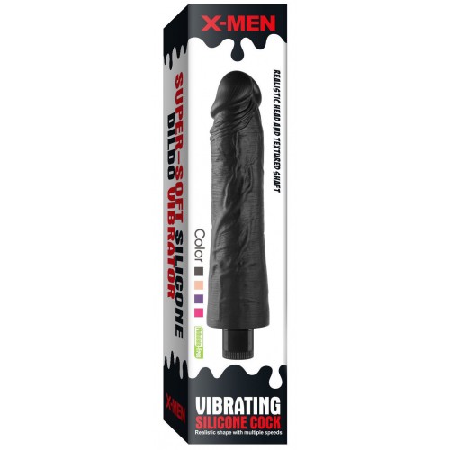 Реалистичный черный вибратор с рельефным стволом X-Men Vibrating Siliсone Cock 19 см