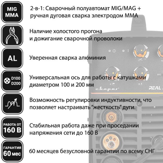 Сварочный полуавтомат Сварог Real MIG 200 N24002N (черный)