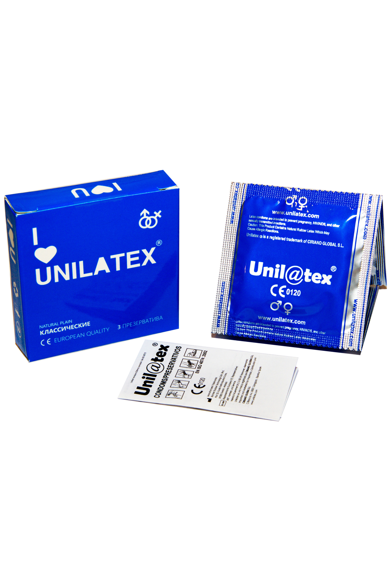 Презервативы Unilatex, natural plain, гладкие, классические, 19 см, 5,4 см, 3 шт.