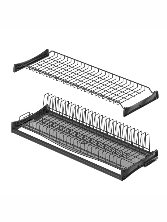 Сушилка для посуды двухуровневая с рамкой и поддоном в верхний шкаф Starax S-5159-A (600мм, антрацит)