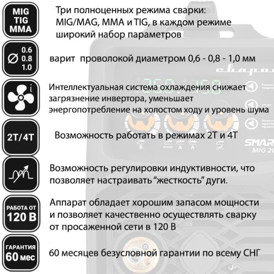 Сварочный полуавтомат Сварог REAL Smart MIG 200 Black (N2A5)