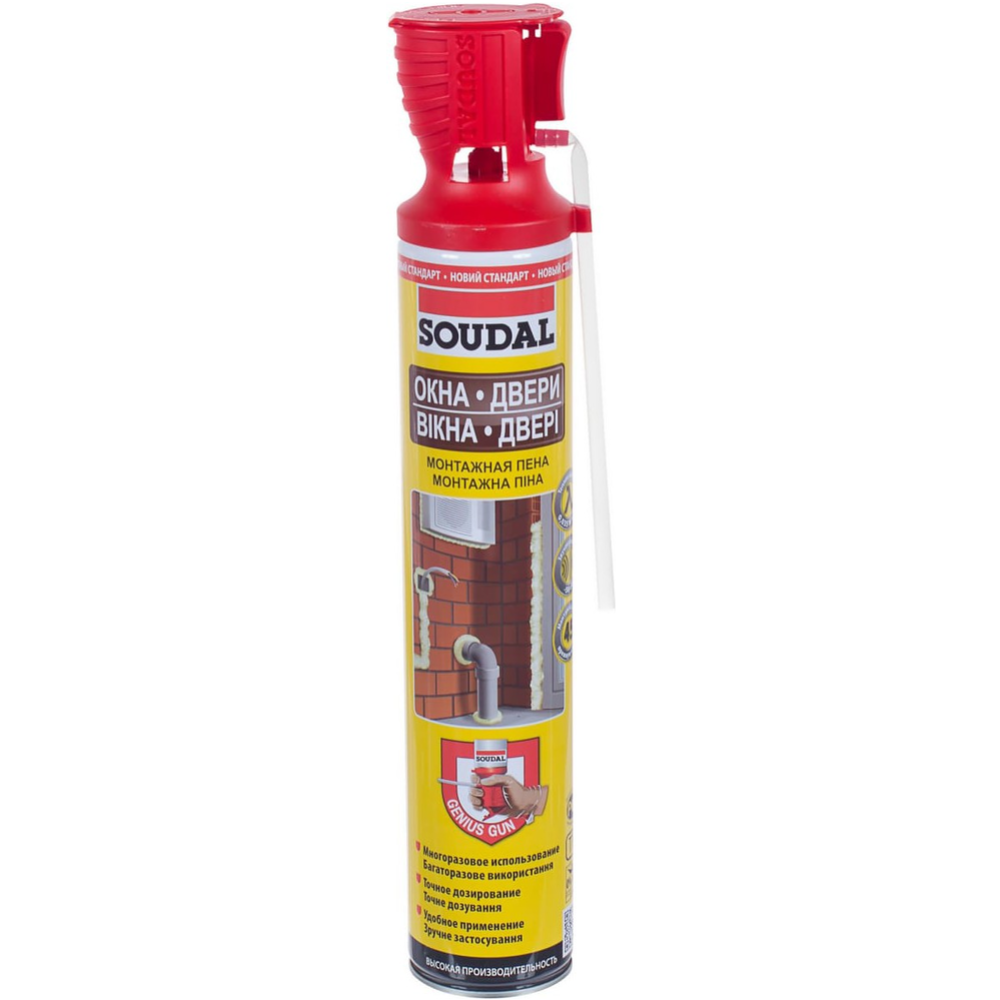 Картинка товара Пена монтажная «Soudal» Окна Двери Genius Gun, 750 мл