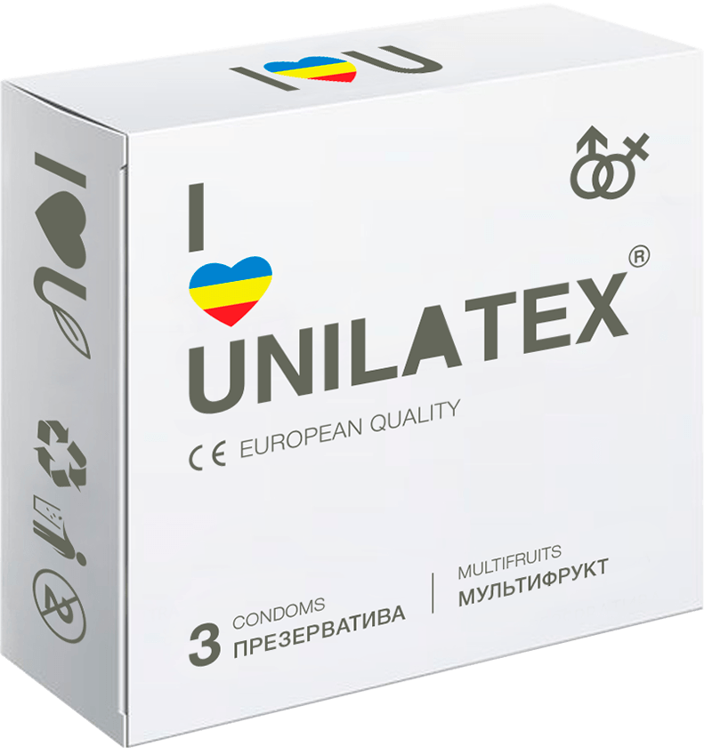 Презервативы Unilatex, multifrutis, аромат, цветные, 19 см, 5,4 см, 3 шт.